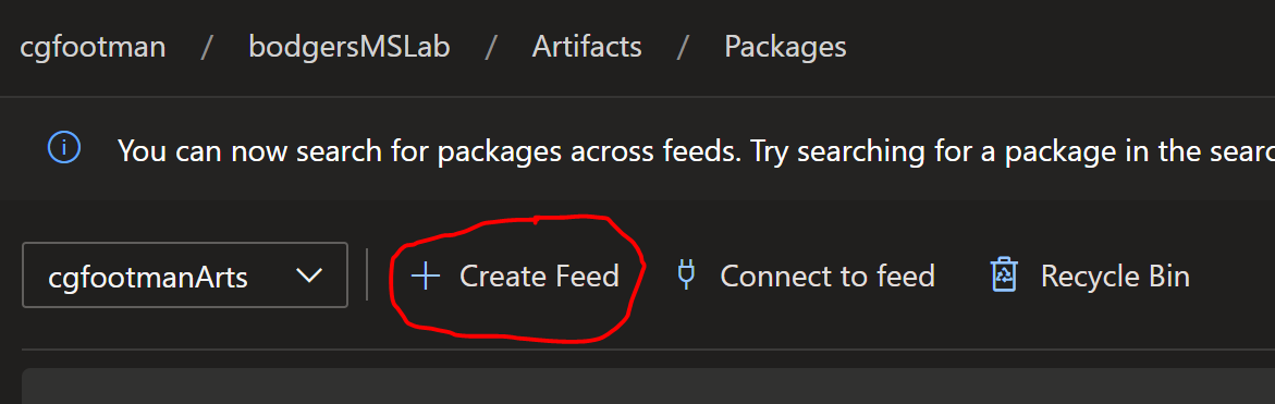 Azure Artifacts Create Feed Button